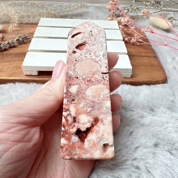 Beautiful Small Pink Crazy Lace Agate Tower Obelisk - Picture 5 of 7